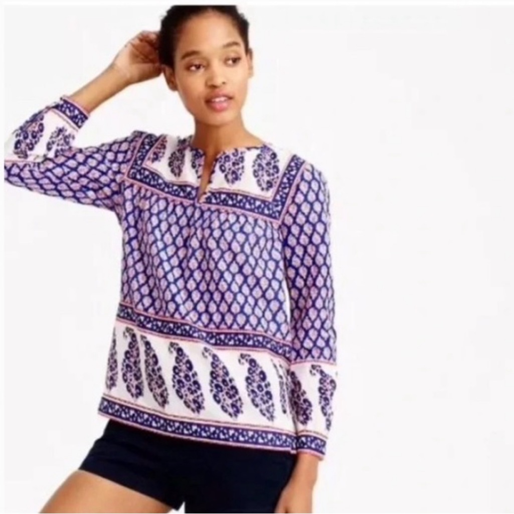 Jcrew Women's Blue Patterned Top